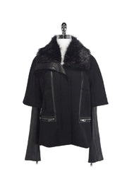 Current Boutique-Roberto Cavalli - Leather, Wool & Fur Jacket Sz 10