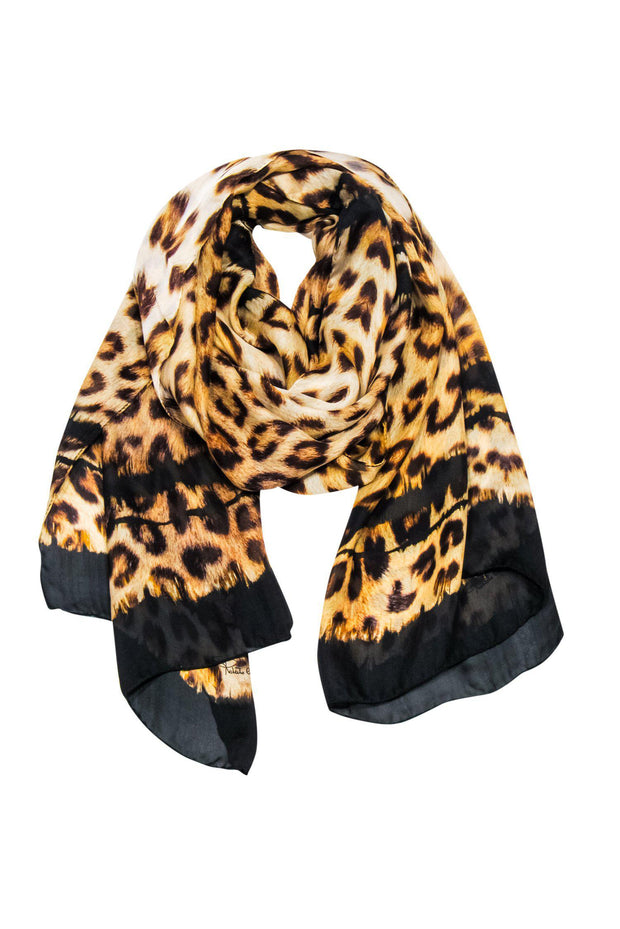 Current Boutique-Roberto Cavalli - Leopard Print Silk Scarf w/ Black Trim