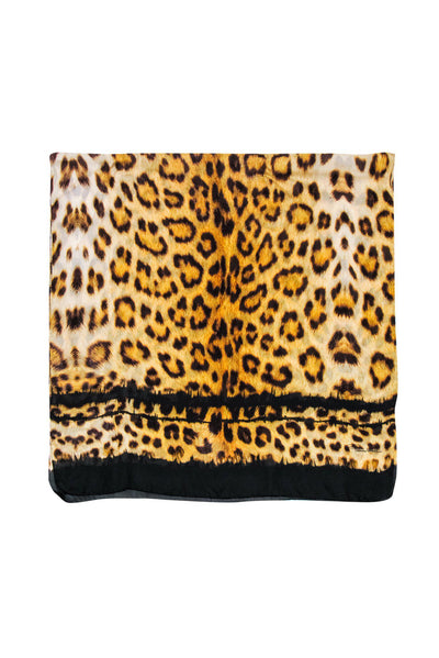 Current Boutique-Roberto Cavalli - Leopard Print Silk Scarf w/ Black Trim