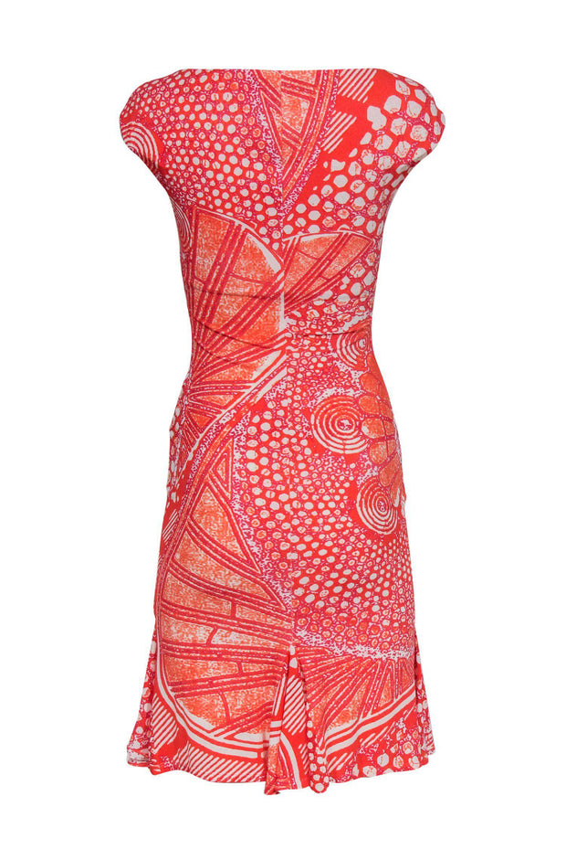 Current Boutique-Roberto Cavalli - Orange Abstract Printed Sheath Dress w/ Pleated Hem Sz 6