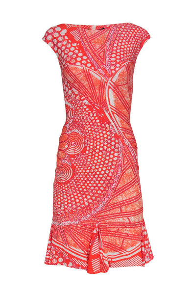 Current Boutique-Roberto Cavalli - Orange Abstract Printed Sheath Dress w/ Pleated Hem Sz 6