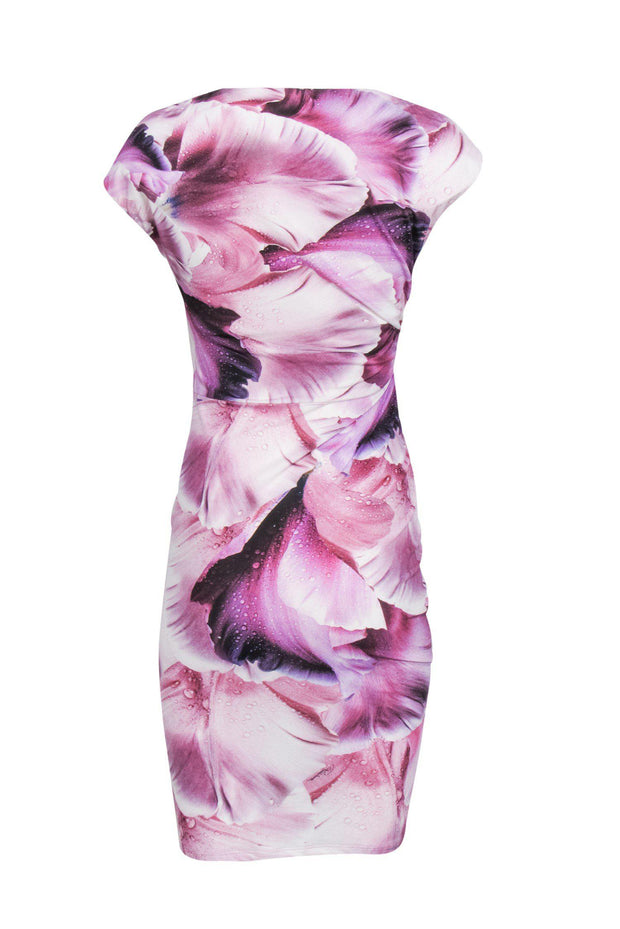 Current Boutique-Roberto Cavalli - Pink Floral Print Gathered Sheath Dress Sz M