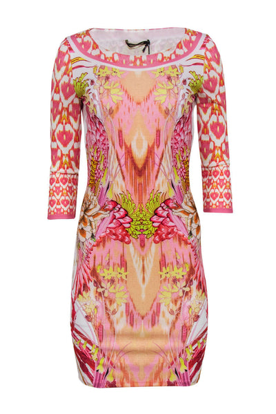 Current Boutique-Roberto Cavalli - Pink & White Floral Print Sheath Dress Sz 4