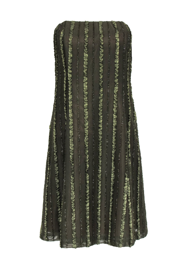 Current Boutique-Robin Jordan - Olive Green Strapless Dress w/ Metallic Ruffles Sz 2