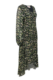 Current Boutique-Rococo Sand - Black & Multicolor Floral Print High-Low Maxi Dress w/ Gold Pinstripes Sz S