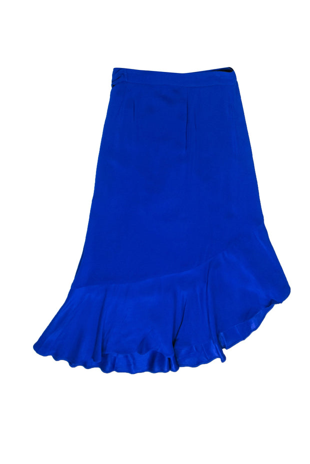 Current Boutique-Rodebjer - Cobalt Crepe Wrap Skirt w/ Asymmetrical Ruffle Hem Sz S