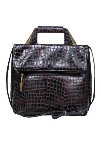 Current Boutique-Rodo - Brown Crocodile Embossed Convertible Satchel
