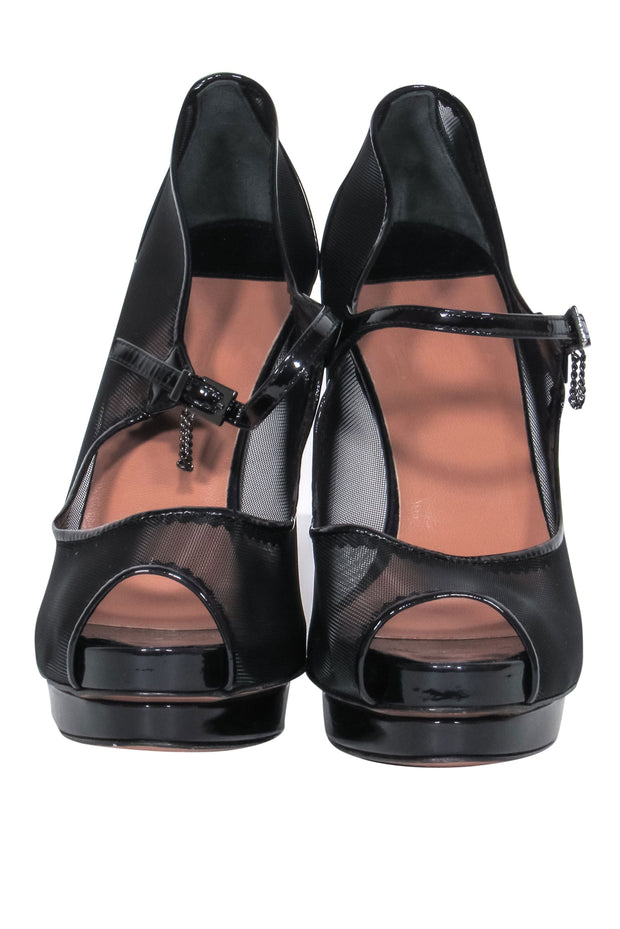 Current Boutique-Rodolphe Menudier - Black Patent Leather & Mesh Mary Jane Stilettos Sz 6