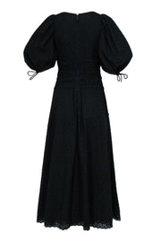 Current Boutique-Rokh - Black Floral Eyelet Puff Sleeve Maxi Dress Sz 2/4