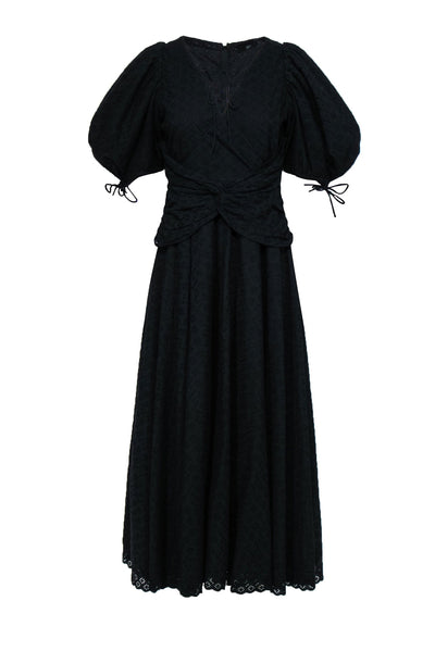 Current Boutique-Rokh - Black Floral Eyelet Puff Sleeve Maxi Dress Sz 2/4