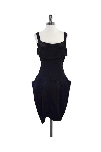 Current Boutique-Roland Mouret - Black Silk Drop Waist Puff Skirt Dress Sz 8