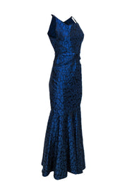 Current Boutique-Roland Mouret - Navy Leopard Print Textured Mermaid Gown Sz 8