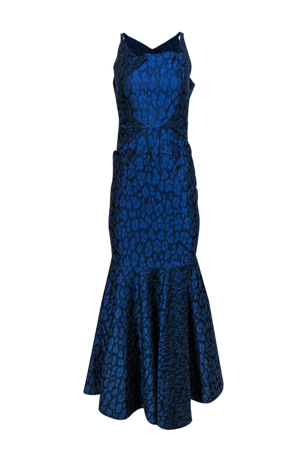 Current Boutique-Roland Mouret - Navy Leopard Print Textured Mermaid Gown Sz 8