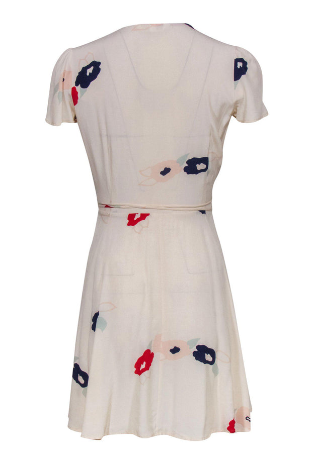 Current Boutique-Rolla's - Ivory Floral Print Short Sleeve Wrap Dress Sz XS