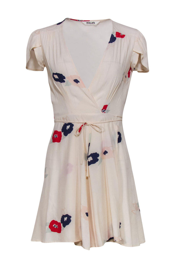 Current Boutique-Rolla's - Ivory Floral Print Short Sleeve Wrap Dress Sz XS