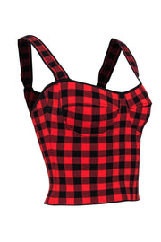 Current Boutique-Ronny Kobo - Red & Black Checkered Plaid Bustier Top Sz M