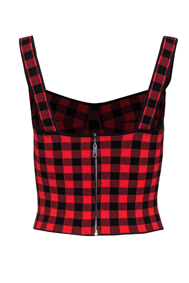 Ronny Kobo - Red & Black Checkered Plaid Bustier Top Sz M – Current Boutique