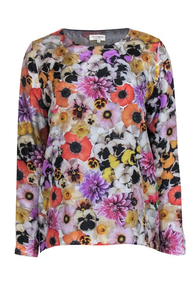 Current Boutique-Roseanna - Bright Floral Print Long Sleeve Silk Blouse Sz L