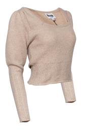 Current Boutique-Rouje - Beige Cropped Ribbed Puff Sleeve Sweater w/ Eyelet Trim Sz 2