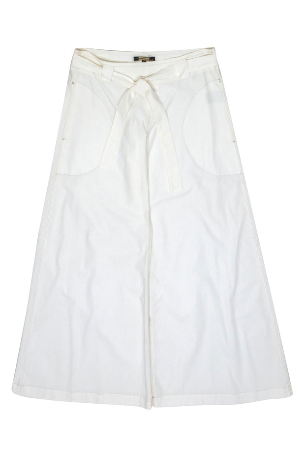 Current Boutique-Rozae Nichols - White Wide Leg Cotton Pants w/ Beige Stitching Sz S