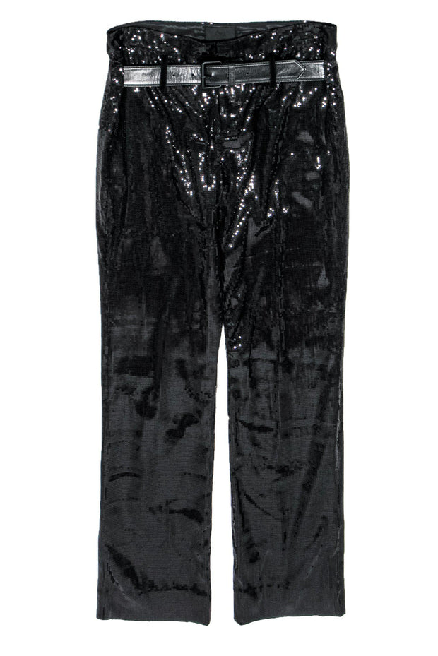 Current Boutique-RtA - Black Sequined Straight-Leg Pants w/ Belt Sz S