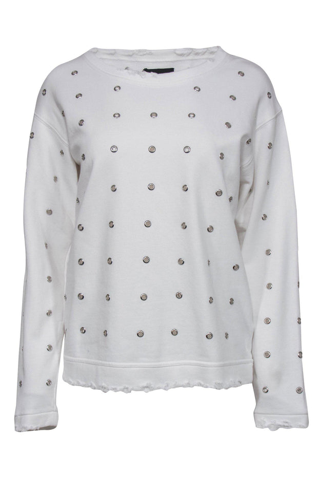 Current Boutique-RtA - White Distressed Sweatshirt w/ Grommet Detailing Sz XS