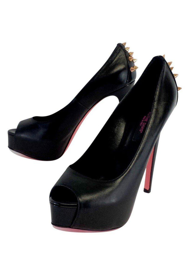 Current Boutique-Ruthie Davis - Black Leather Peep Toe Spike Heels Sz 7.5