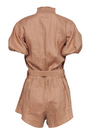 Current Boutique-SWF - Tan Button-Up Puff Sleeve Belted “Redemption” Romper Sz S