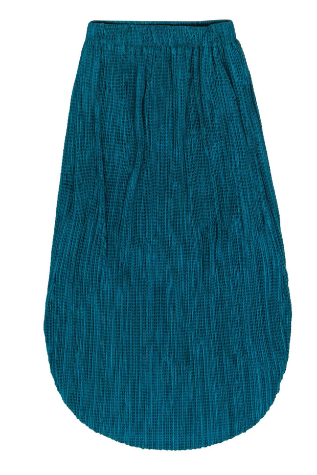 Current Boutique-Sabina Musayev - Teal Crinkled Texture Satin Midi Skirt Sz S