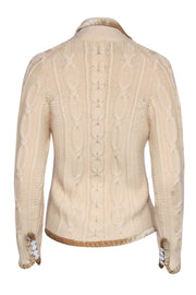 Current Boutique-Sacai - Cream Cable Knit Button-Up Wool Sweater w/ Velvet Trim Sz M/L