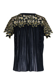 Current Boutique-Sacai - Navy Short Sleeve Blouse w/ Gold Floral Embroidered Design Sz S/M