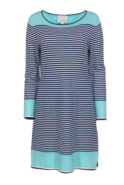 Current Boutique-Sail to Sable - Mint & Navy Striped Knit Dress Sz M