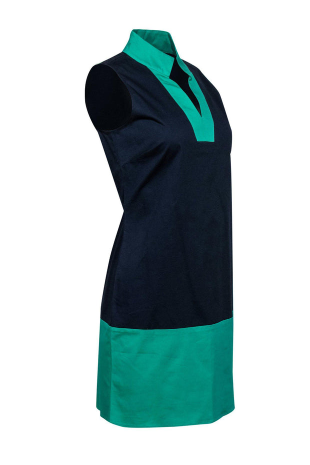 Current Boutique-Sail to Sable - Navy & Green Sleeveless Cotton Dress Sz XS