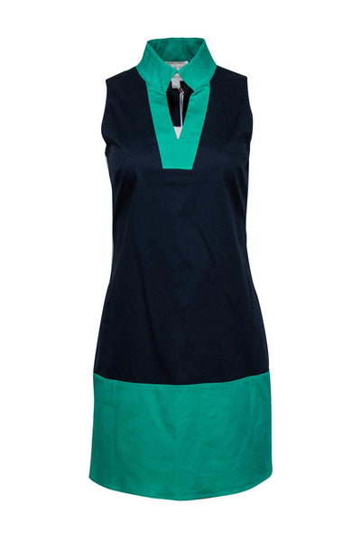 Current Boutique-Sail to Sable - Navy & Green Sleeveless Cotton Dress Sz XS