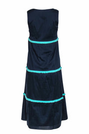 Current Boutique-Sail to Sable - Navy Sleeveless Cotton Maxi Dress w/ Turquoise Fringe Sz XS