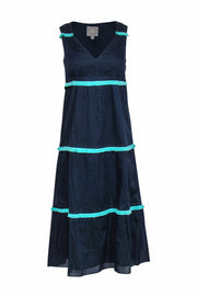 Current Boutique-Sail to Sable - Navy Sleeveless Cotton Maxi Dress w/ Turquoise Fringe Sz XS