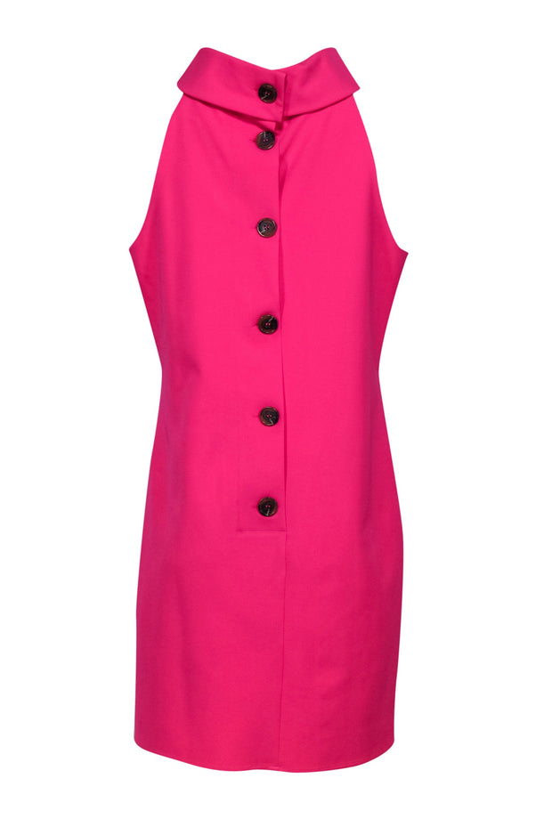 Current Boutique-Sail to Sable - Neon Pink Rolled Neckline Sheath Dress w/ Large Back Buttons Sz L
