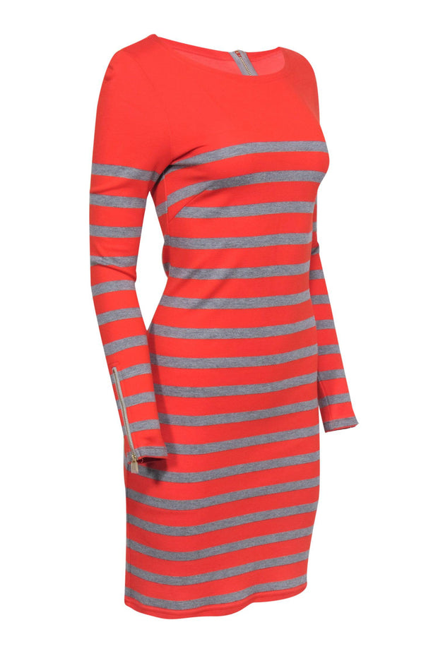 Current Boutique-Sail to Sable - Orange & Grey Striped Stretch Knit Dress Sz XXS