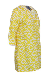 Current Boutique-Sail to Sable - Yellow & White Patterned Linen Shift Dress Sz M