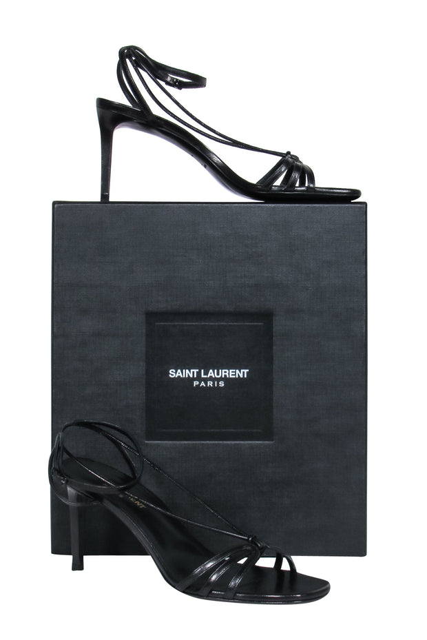 Current Boutique-Saint Laurent - Black Leather Strappy Heeled Sandals Sz 8