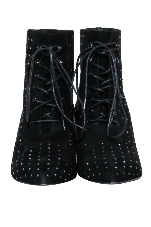 Current Boutique-Saint Laurent - Black Suede Lace-Up Ankle Boots w/ Crystal Embellishments Sz 8