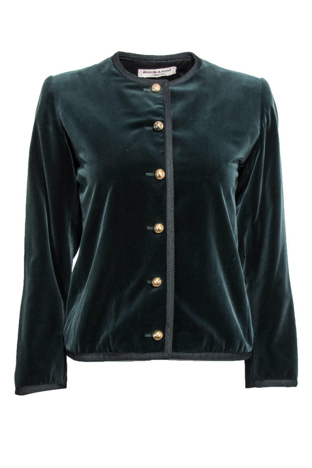 Current Boutique-Saint Laurent - Emerald Green Velvet Jacket w/ Gold Buttons Sz M