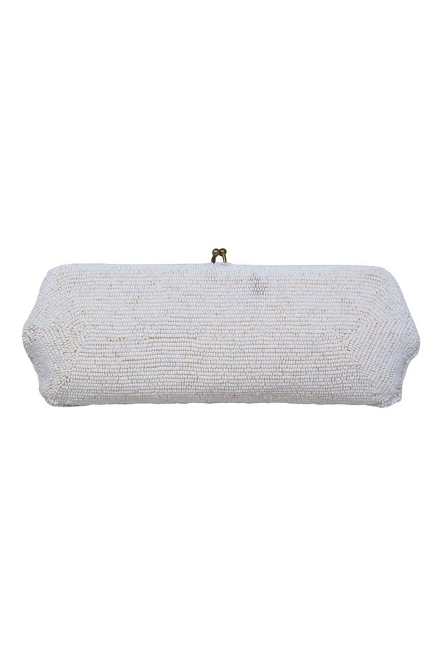 Current Boutique-Saks Fifth Avenue - Small White Beaded & Floral Embroidered Clasped Clutch