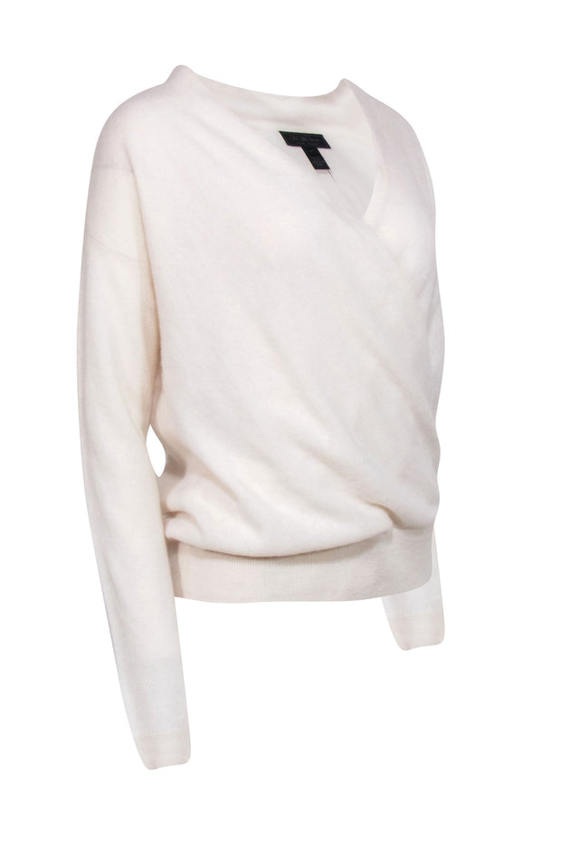 Current Boutique-Saks Fifth Avenue - White Cashmere Faux Wrap Pull-On Sweater Sz SP
