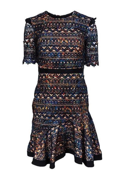 Current Boutique-Saloni - Multicolored Lace Dress w/ Flared Hem Sz 4