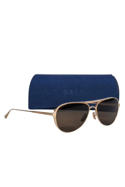 Current Boutique-Salt - Gold Polarized Aviator Sunglasses w/ Brow Bar