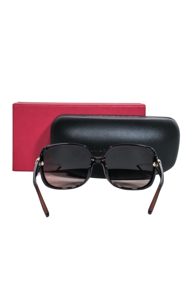 Current Boutique-Salvatore Ferragamo - Brown Square Sunglasses w/ Matte Textured Legs