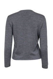Current Boutique-Salvatore Ferragamo - Grey Wool Long Sleeve Sweater w/ Logo Clasp Sz S