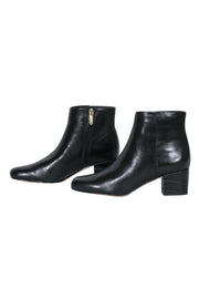 Current Boutique-Sam Edelman - Black Leather Block Heel "Edith" Booties w/ Alligator Embossed Heel Sz 6