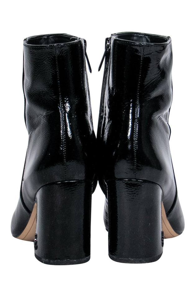 Current Boutique-Sam Edelman - Black Patent Leather Pointed Toe Heeled Booties Sz 7.5